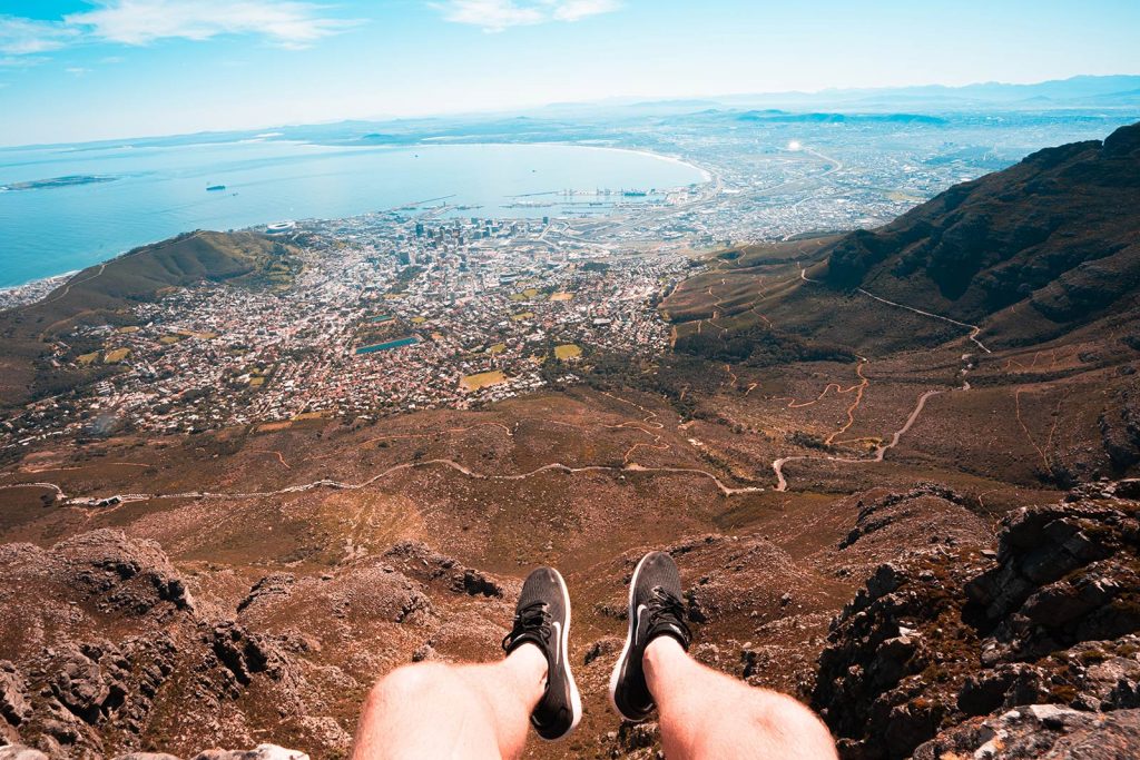 On top of Table Mountain in Cape Town, South Africa. Hiking Table Mountain