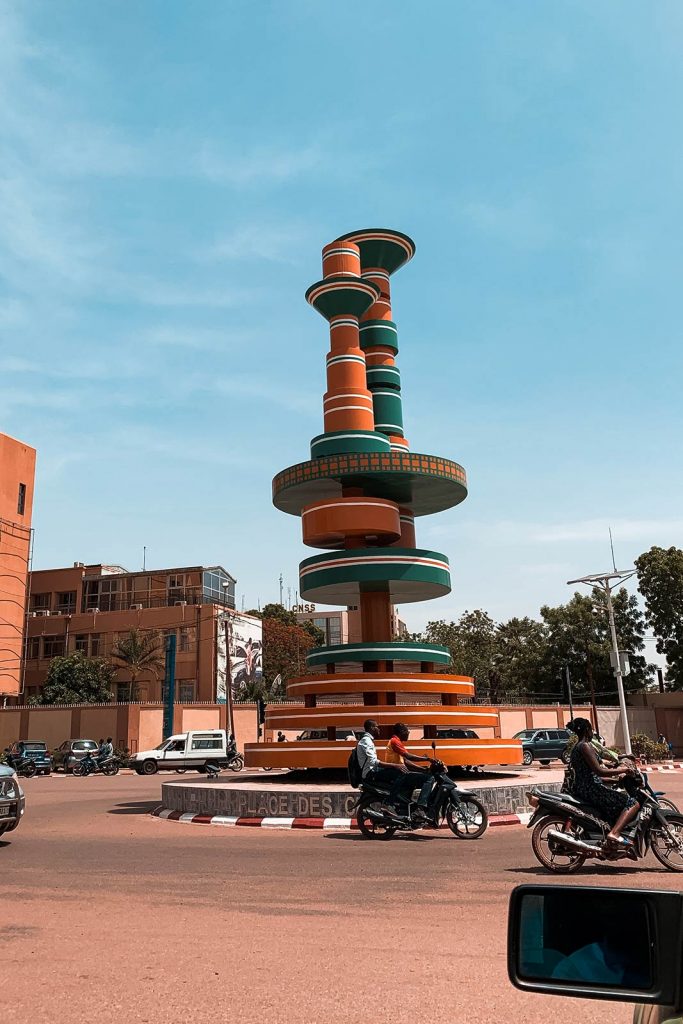 Landmark at roundabout in Ouagadougou, Burkina Faso. The most horrible zoo