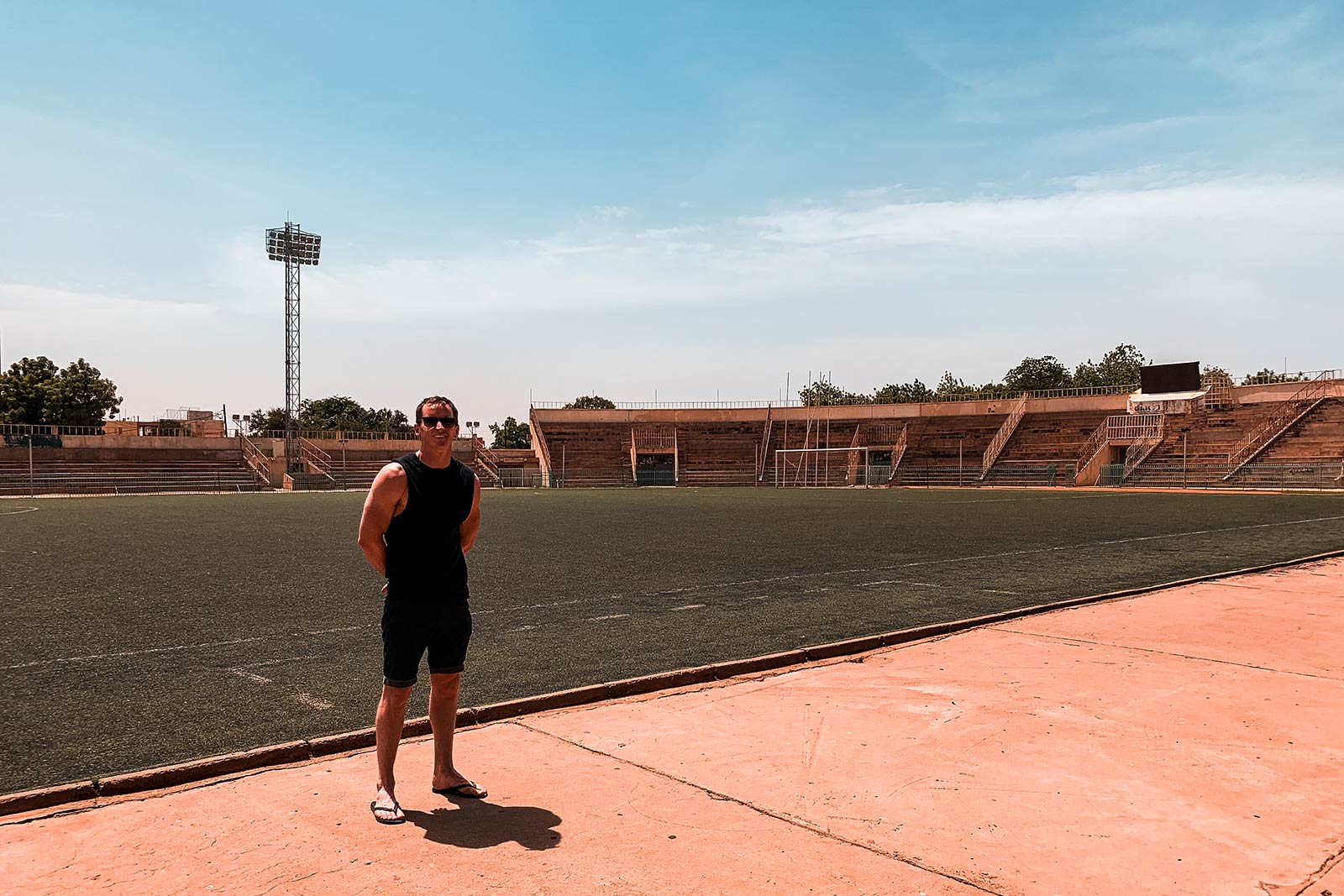David Simpson at football stadium in Ouagadougou, Burkina Faso. The most horrible zoo