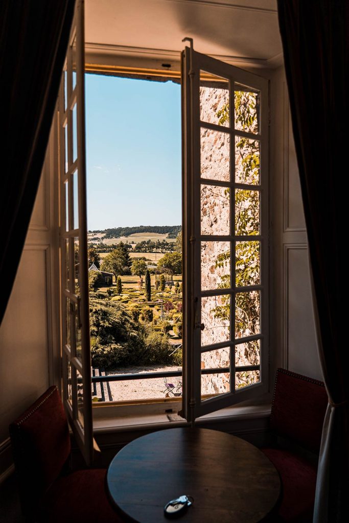 Window view at Chateau Varillettes in Lyon, France. The chateau of dreams