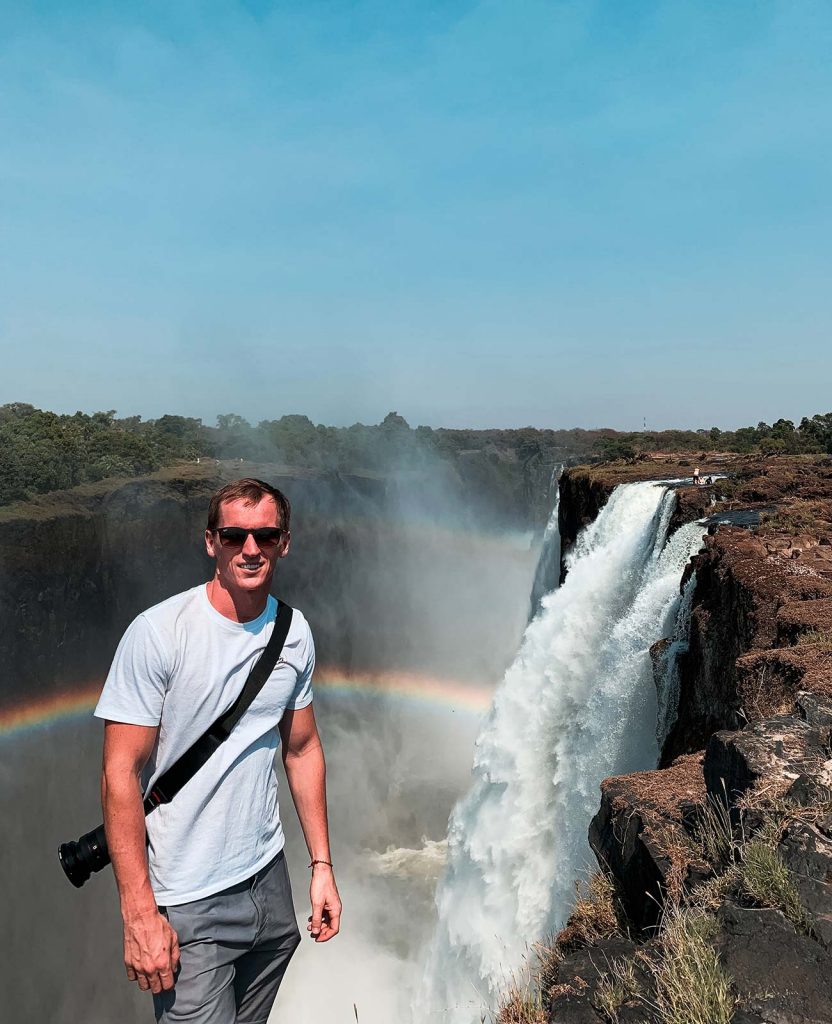 David Simpson at Victoria Falls in Zambia, Africa. The devil's pool