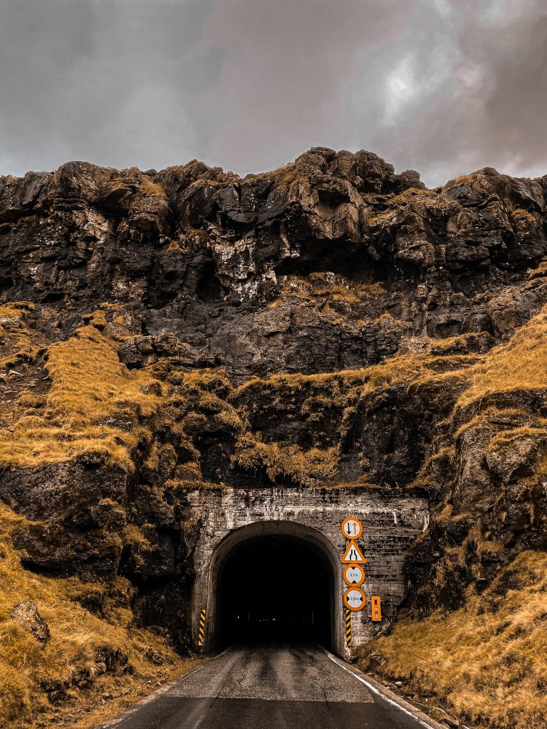 Car tunnel in Faroe Islands. Getting blown off Mt Villingardalsfjall
