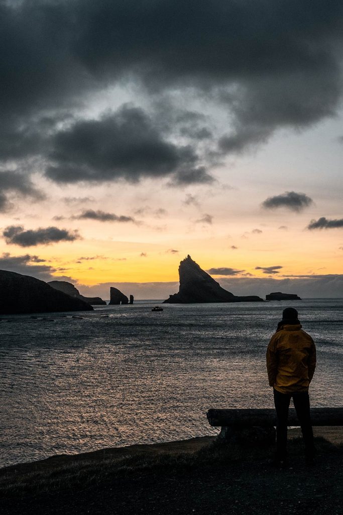 David Simpson during sunset at Mulafossa in Faroe Islands. The gem of the Faroe Islands