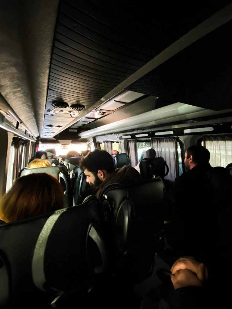 Inside the bus to Yerevan, Armenia. Falling out with bus drivers in Yerevan