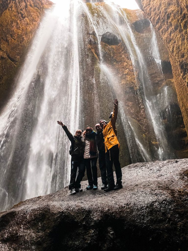 David Simpson and family at Seljalandsfoss waterfalls in Iceland. From one paradise to another