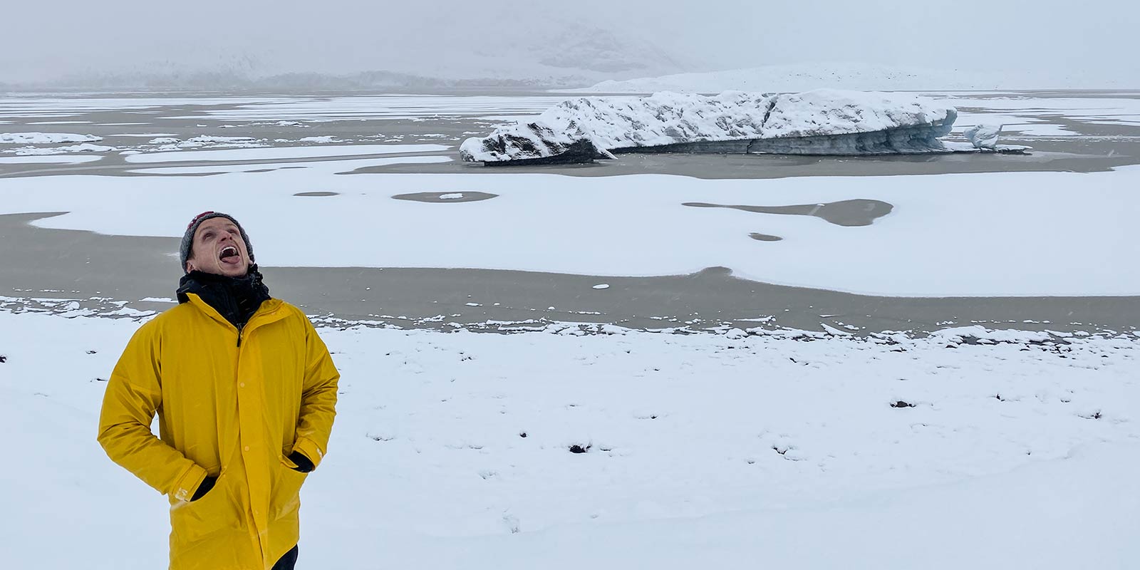 David Simpson at Fjallsarlon Lagoon in Iceland. Waking up in a winter wonderland