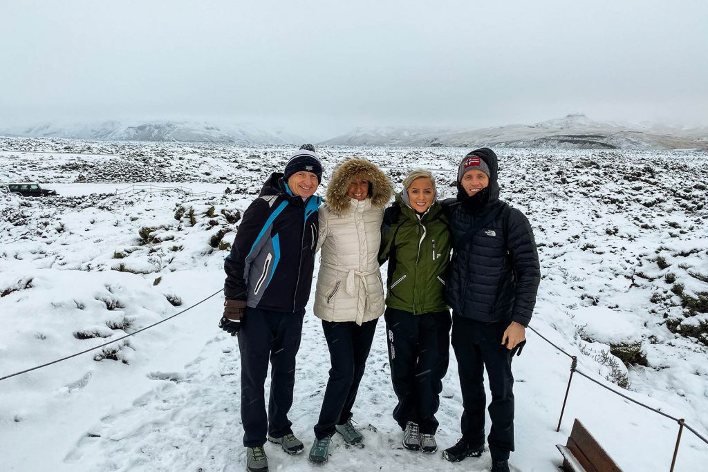 David Simpson and family in Iceland. Waking up in a winter wonderland