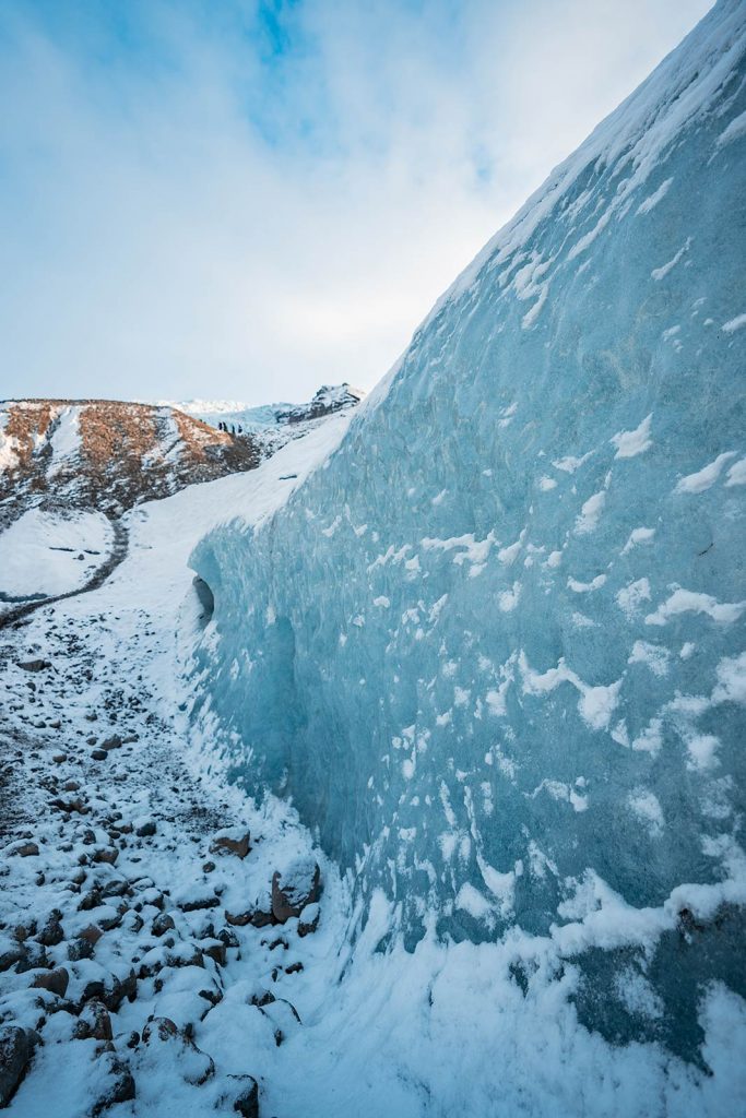 Skaftafellsjokul glacier in Iceland. Ice caving in Iceland