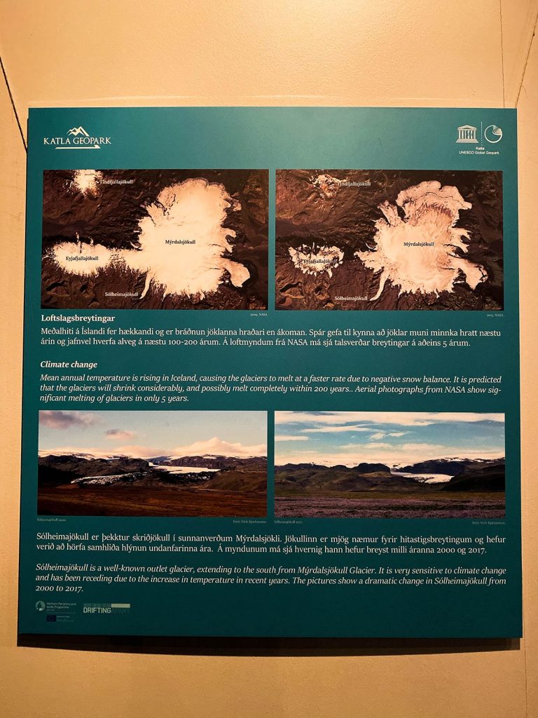 Eyjafjallajokull volcanic eruption poster in Iceland. A day of waterfalls