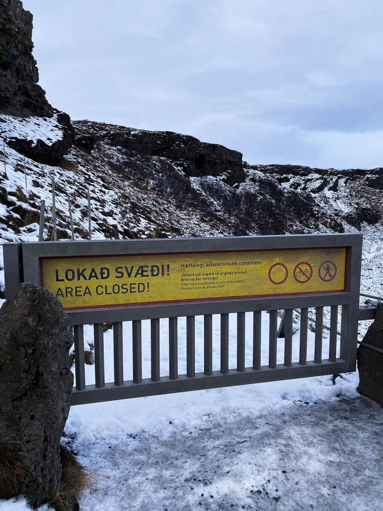 Area closed gate in Iceland. A day of waterfalls