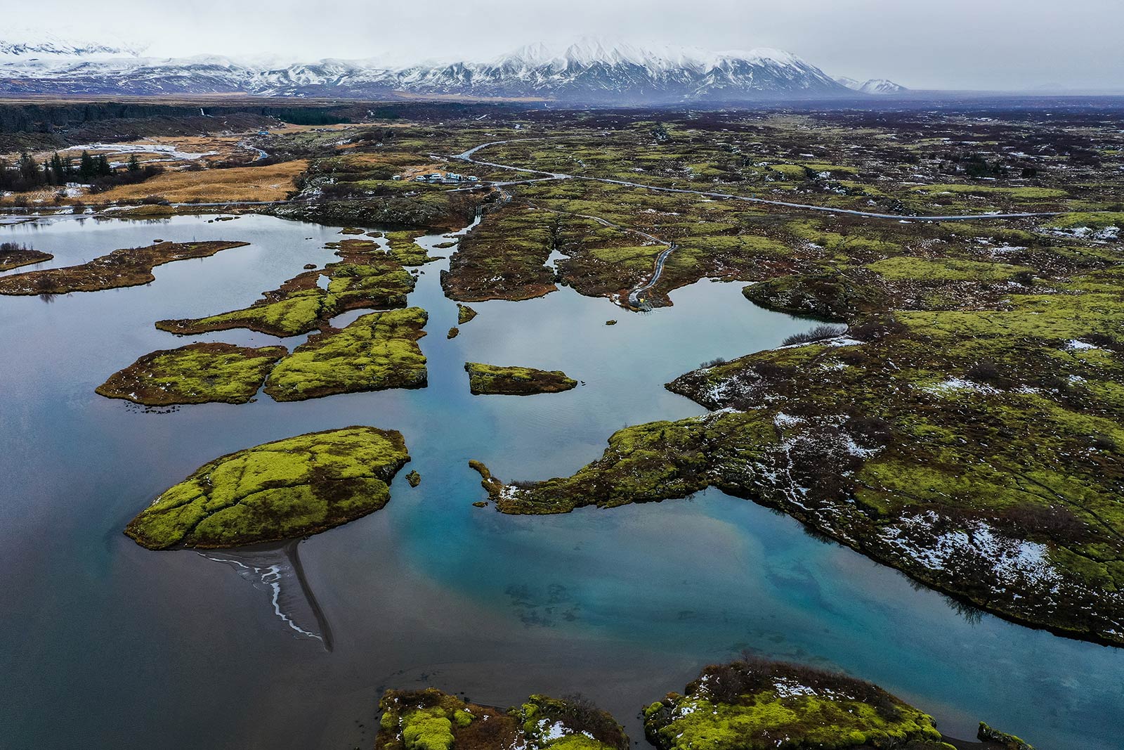 Birds eye view of Silfra Fissure in Iceland. Diving between two tectonic plates