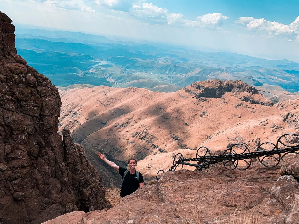 David Simpson hiking the Ampitheater in Lesotho, Africa. The greatest hike on Earth?