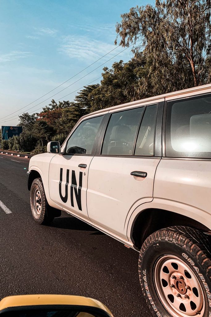 UN vehicle on the road in Bamako, Mali. A day in Bamako, Mali