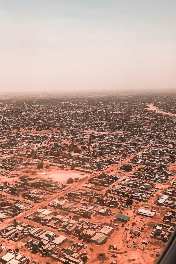 Birds eye view of Bamako, Mali. A day in Bamako, Mali