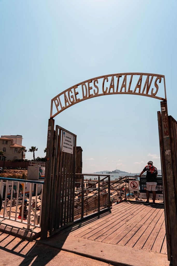 Entrance to Plage des Catalans beach in Marseille, France. A day in Marseille