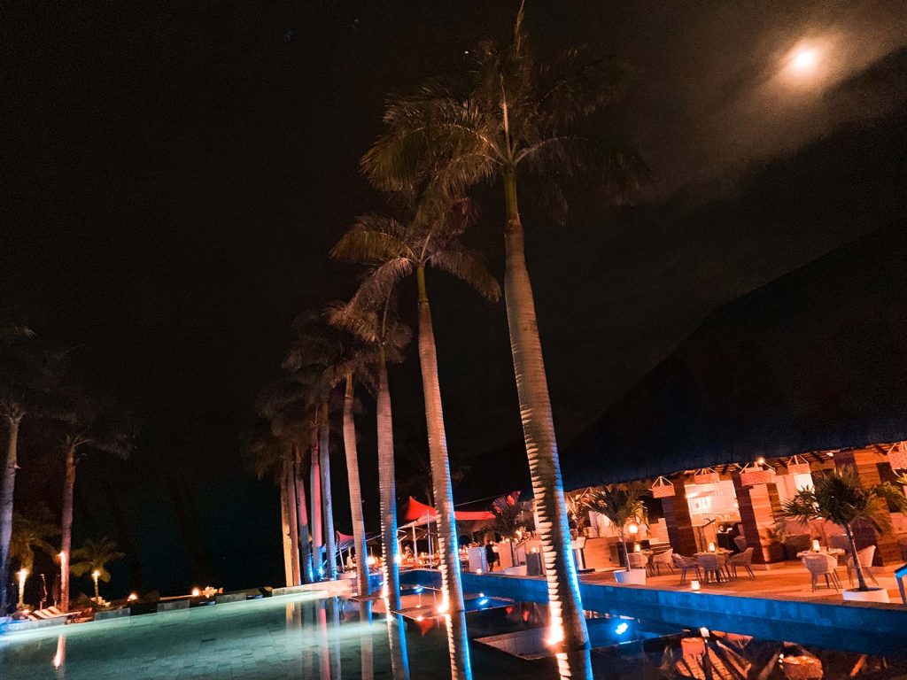 At night in a resort in Mauritius. Where to stay in Mauritius, the best resort in Mauritius