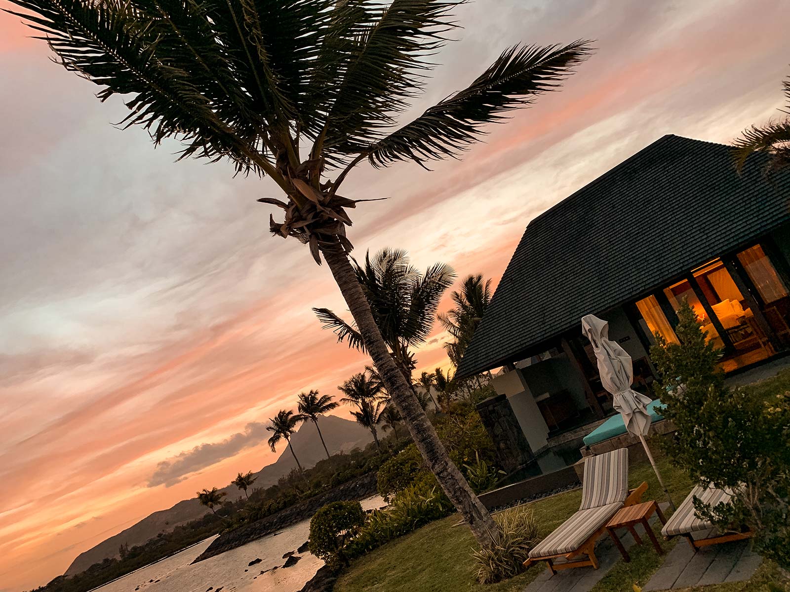 Sunset in a resort in Mauritius. Where to stay in Mauritius, the best resort in Mauritius