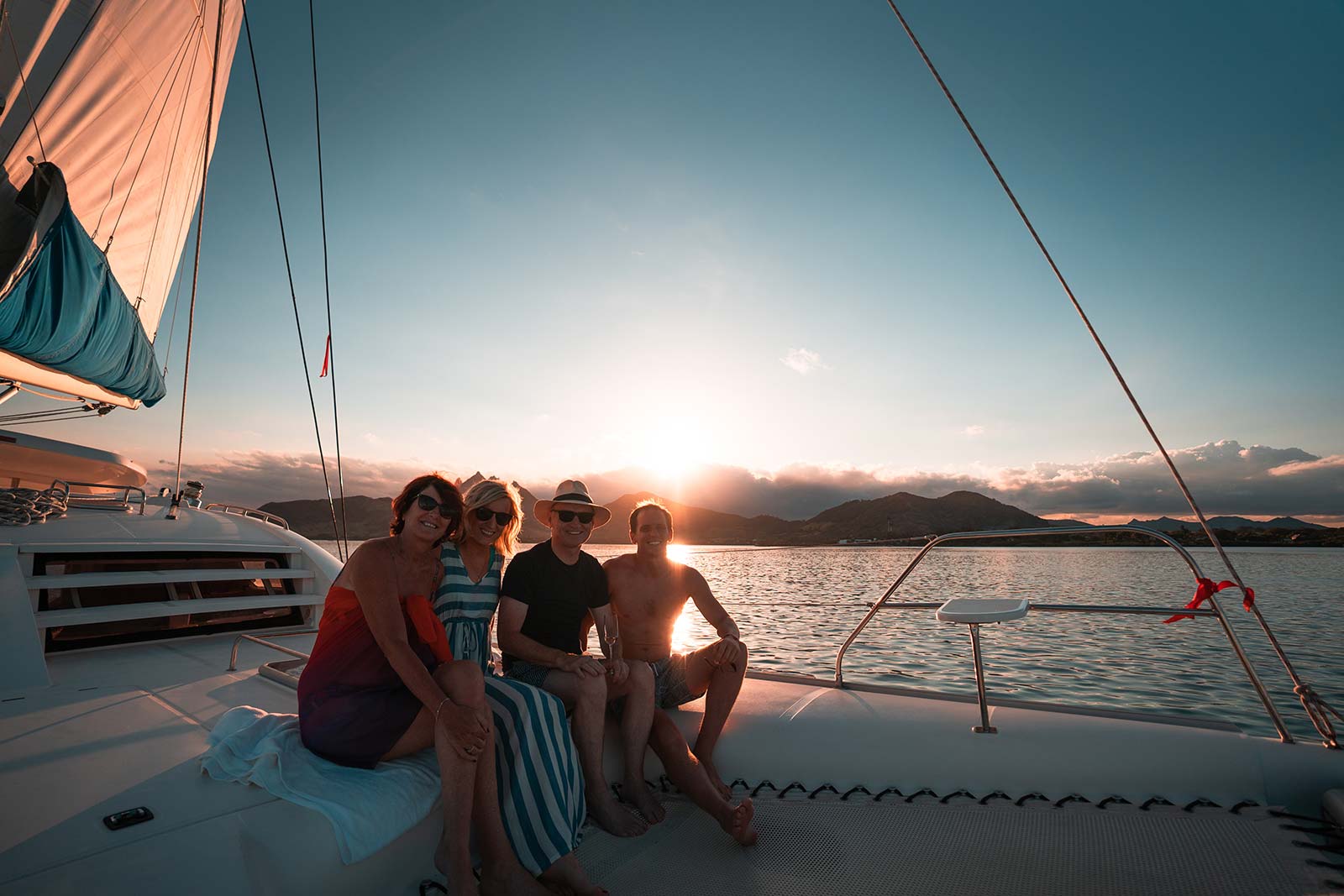 David Simpson and family onboard catamaran in Mauritius, Africa. Sailing around Maritius