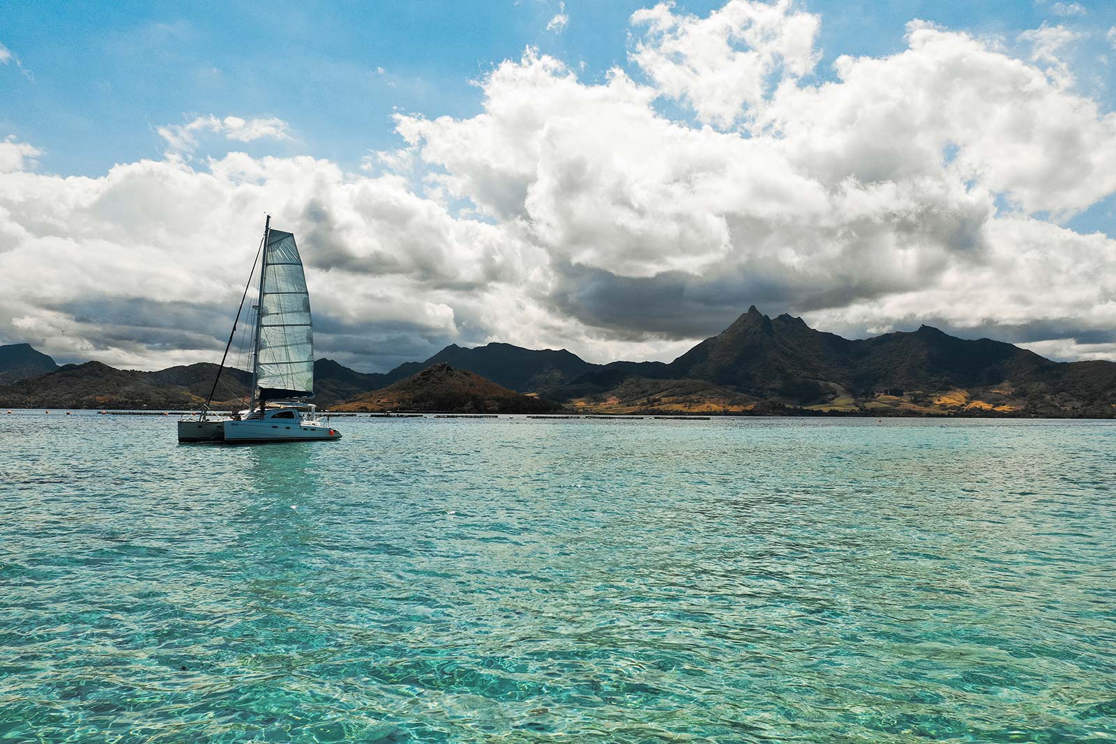 Onboard the catamaran in Mauritius, Africa. Sailing around Maritius