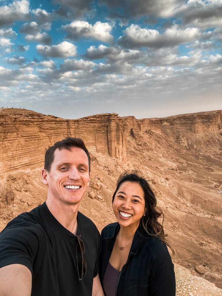 David Simpson and friend girl in amphitheater in Saudi Arabia. A trip to the edge of the world