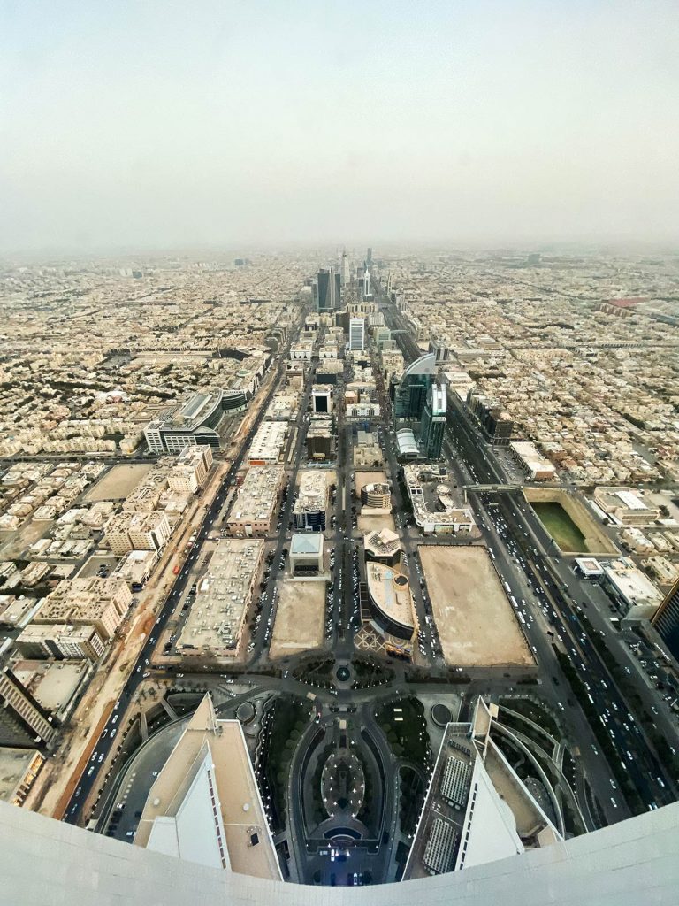 Aerial view of Riyadh, Saudi Arabia. The oil series, reflection post