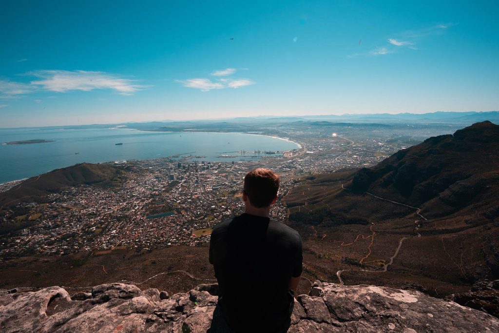 David Simpson on top of Table Mountain in Cape Town, South Africa. Hiking Table Mountain