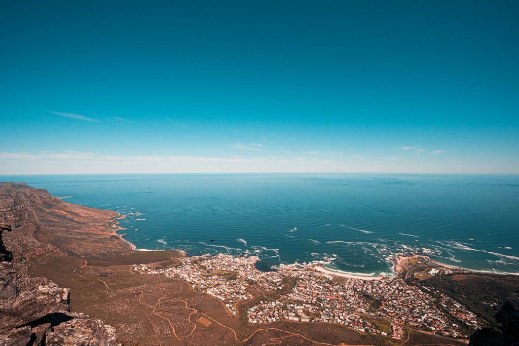 View from the top of Table Mountain in Cape Town, South Africa. Hiking Table Mountain