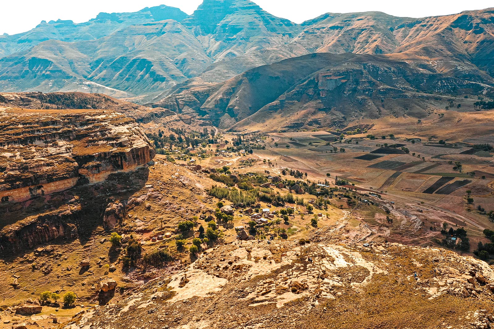 Viewpoint in Lesotho, Africa. Getting drunk with the Maasai tribe in the Drakensberg