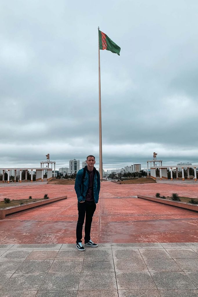 David Simpson and the 5th tallest flag pole in the world in Ashgabat, Turkmenistan. A day in Ashgabat