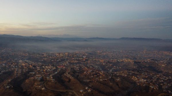 Aerial eye view of Stepanakert, Karabakh. A day in Artsakh/Nagorno-Karabakh