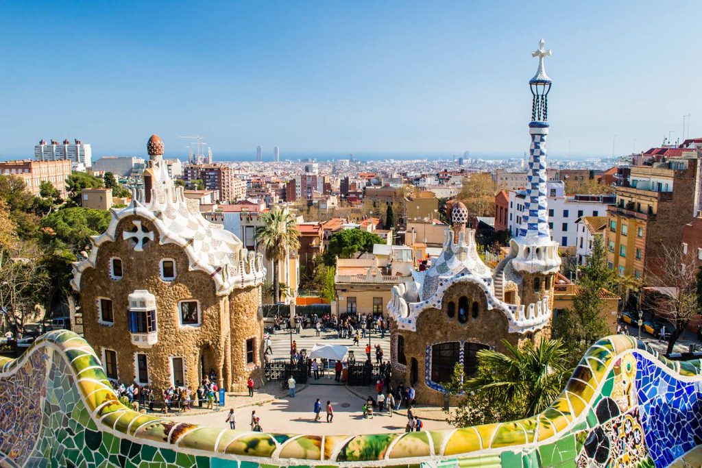 Aerial view of Casa Mila buildings and trees in Barcelona. 10 things you must do in Barcelona