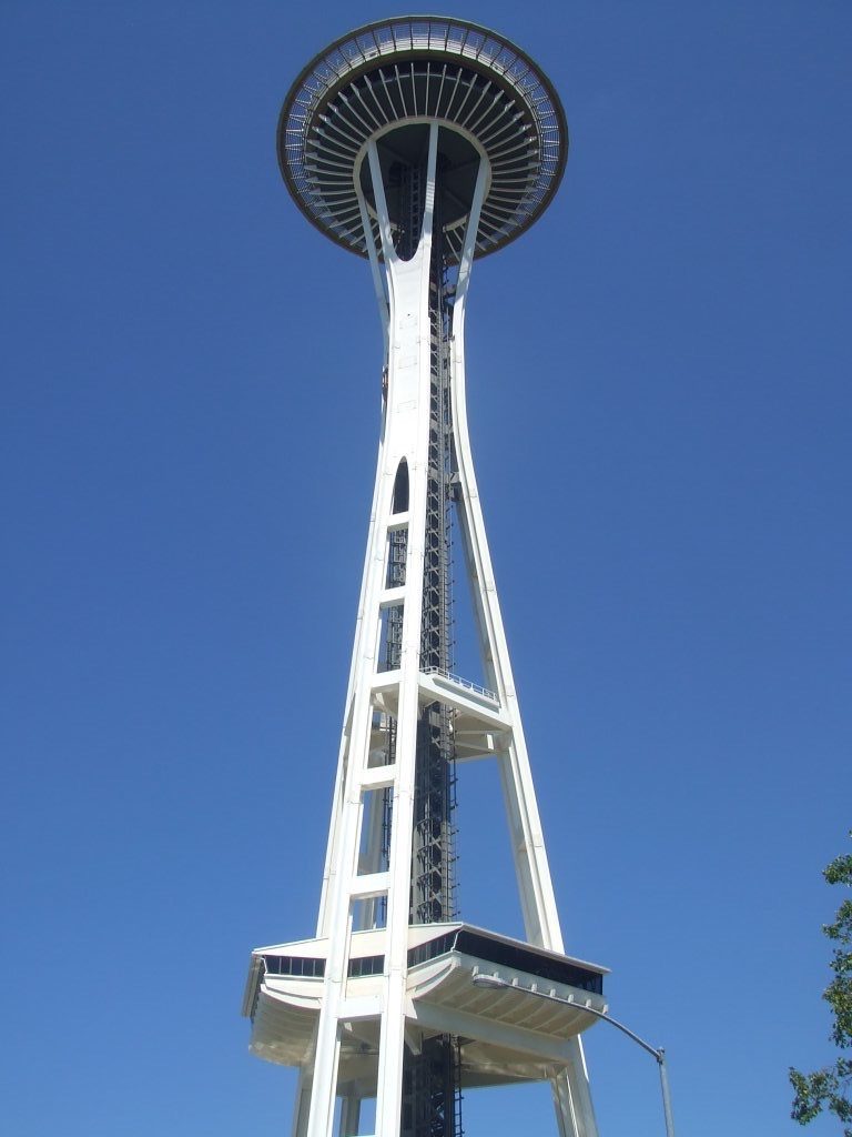 The Space Needle tower in Seattle. Crossing into Seattle