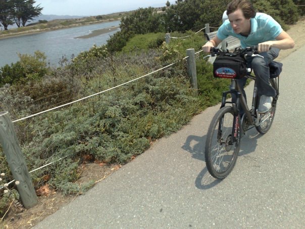 David Simpson riding a bike in San Francisco. Enjoying San Fran