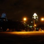 Buildings at night in Texas. Getting robbed and breaking my hand