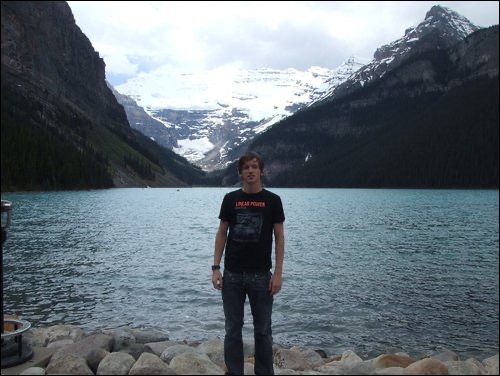 David Simpson behind a lake in Banff. Three weeks in Banff