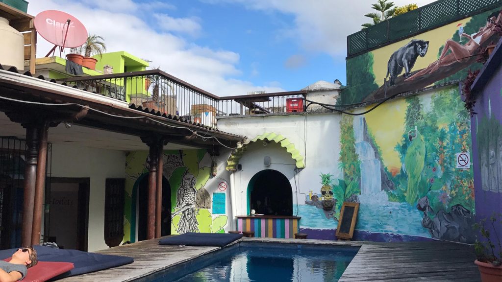 Pool with no swimmers in Antigua, Guatemala. Volcanic diarrhea in Antigua