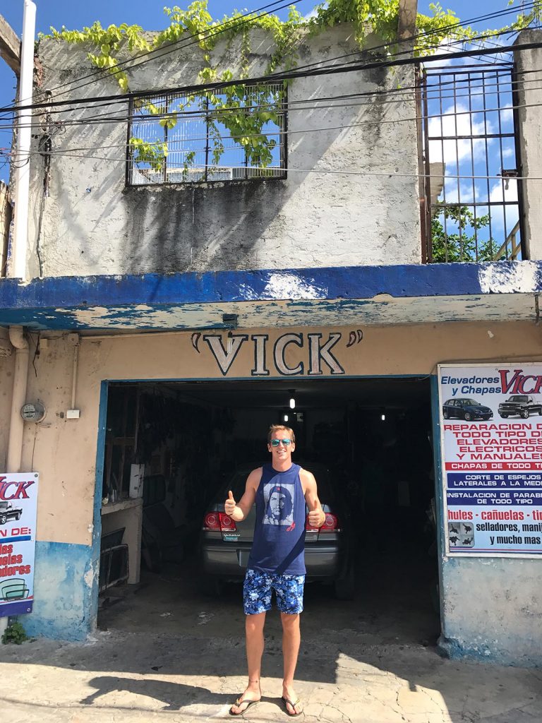 David Simpson at Vick's garage in Cancun, Mexico. Chichén Itzá and the Yucatán coast