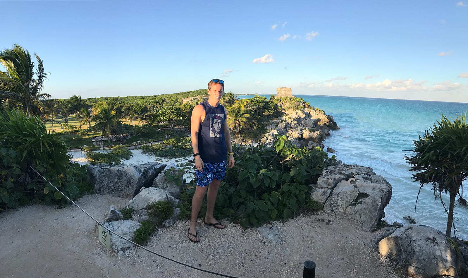 David Simpson at viewpoint in Cancun, Mexico. Chichén Itzá and the Yucatán coast