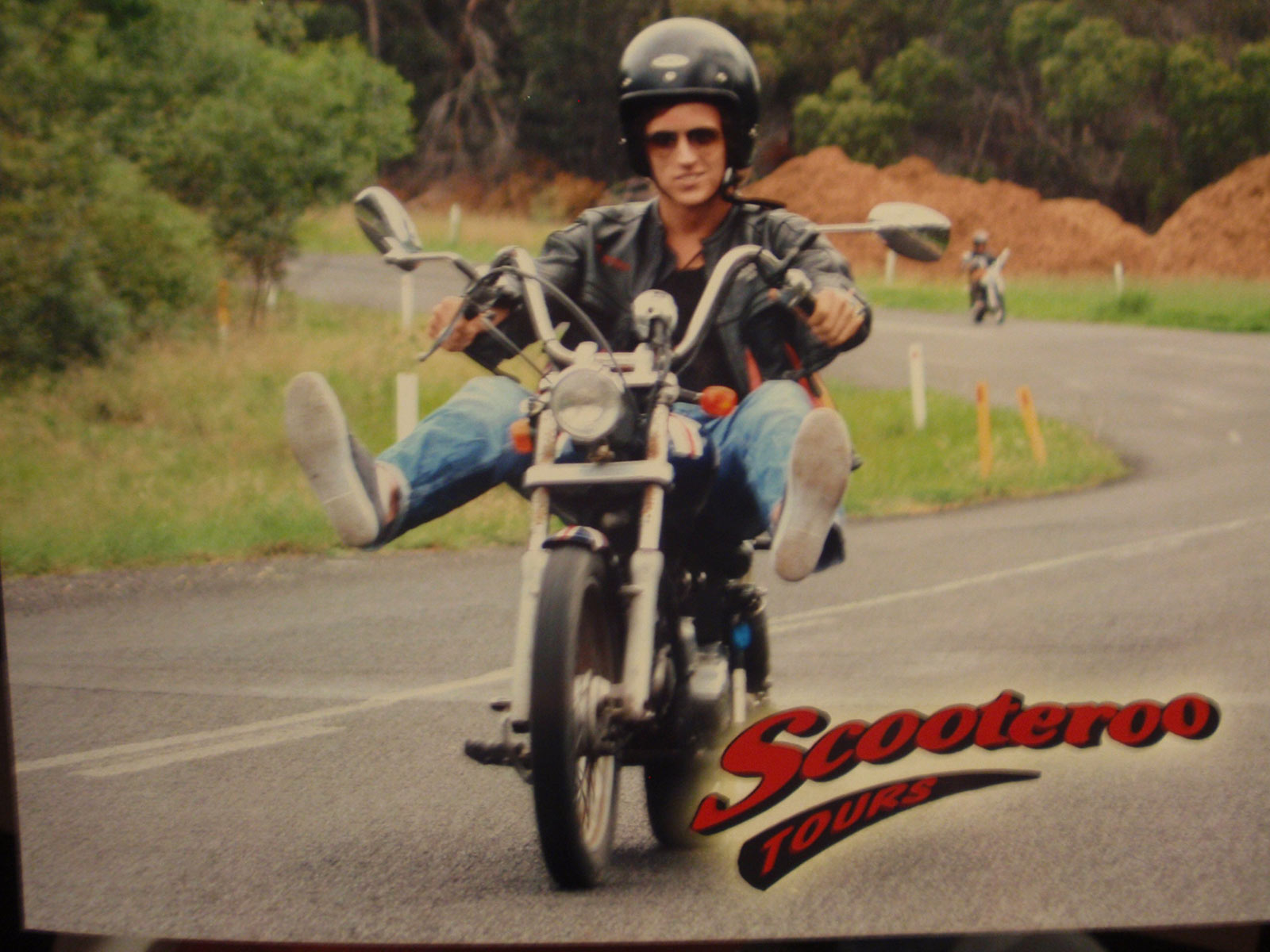 David Simpson riding a motor bike in Scooter Roo tour in Fraser Island. Dingos on Fraser Island