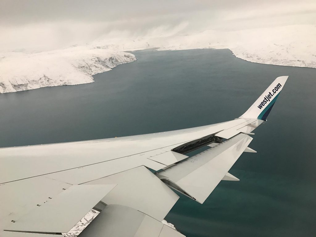 Airplane wingtip in Kangerlussauq, Greenland. Emergency landing in Greenland