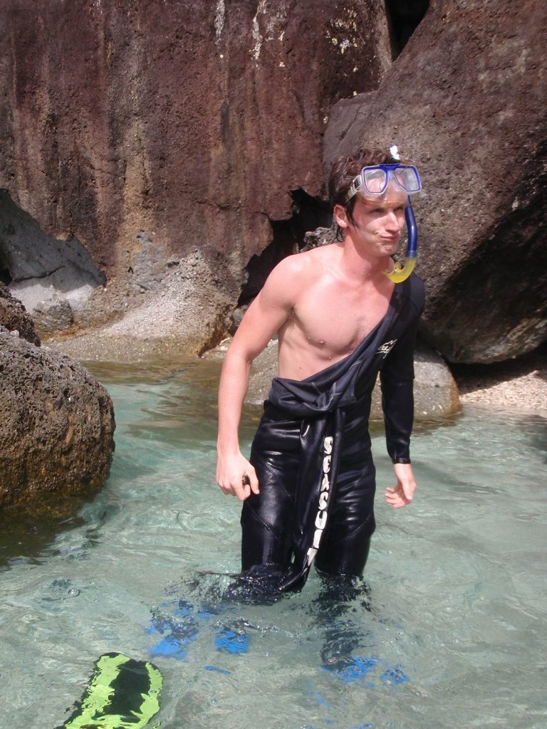 David Simpson's wetsuit zip broke during the Whitsundays cruise snorkeling. Sleeping under the stars at the Whitsundays