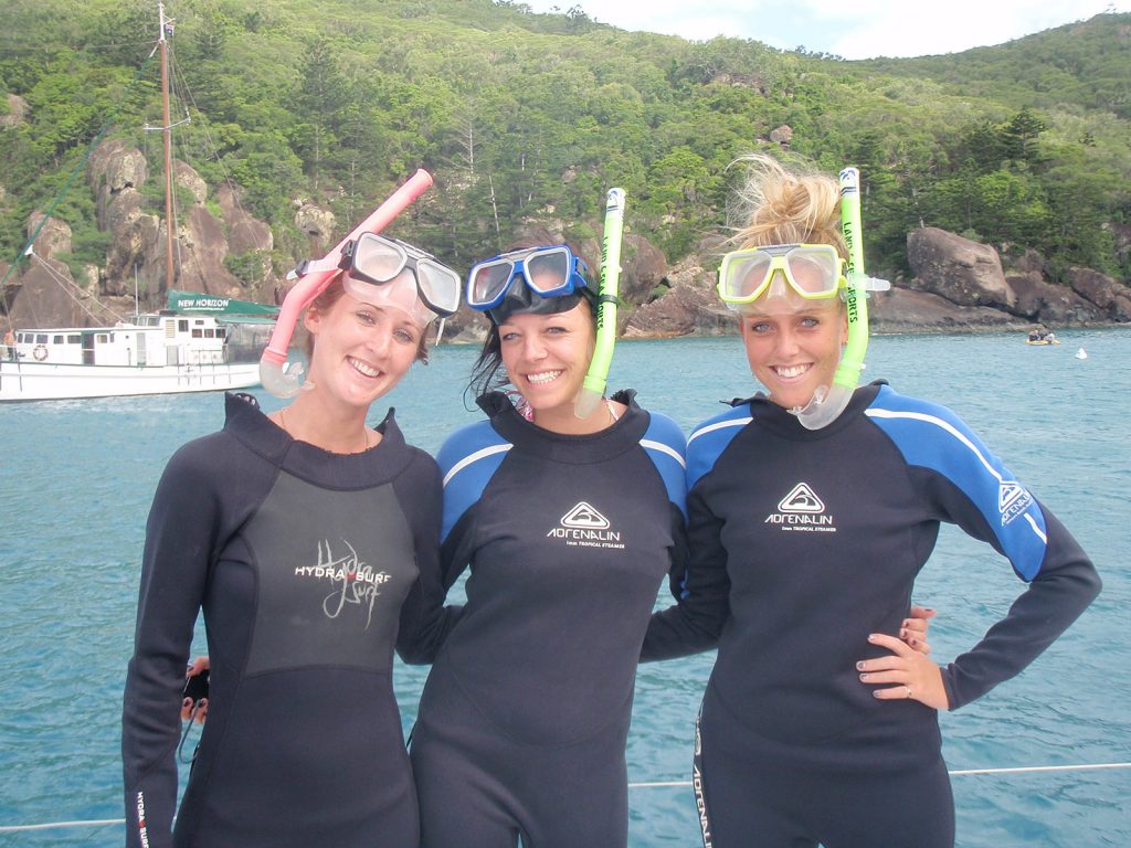 The Brummies in their wetsuits during the Whitsundays cruise snorkeling. Sleeping under the stars at the Whitsundays