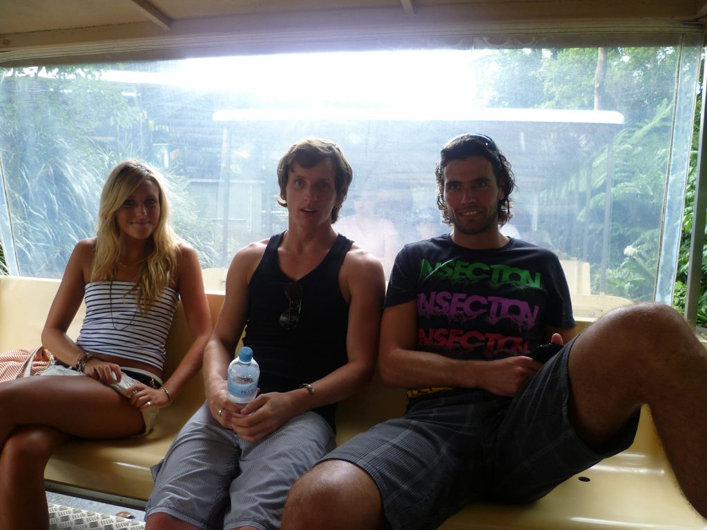 David Simpson with a guy and a girl seated at the zoo in Brissie. The Zoo, Brissie & Byron Bay