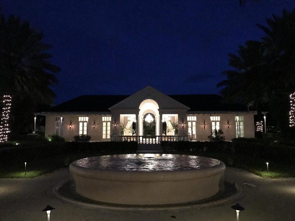 Lighted mansion at night in Turks & Caicos. The scariest flight of my life