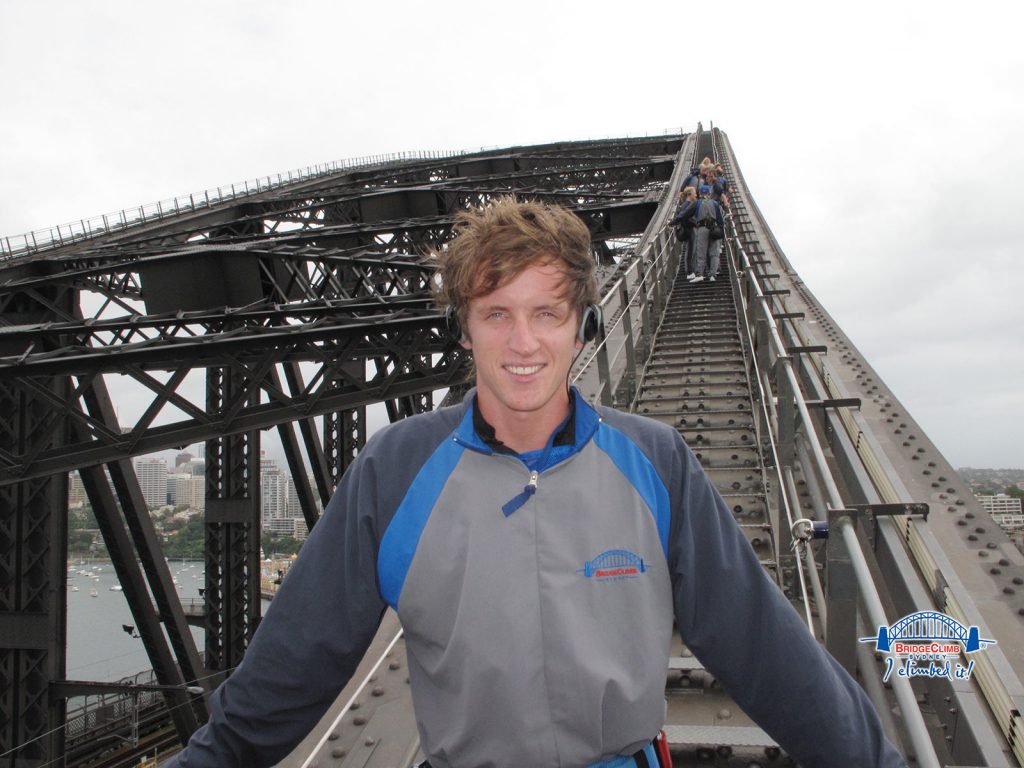 David Simpson walking the Sydney Harbor Bridge. Walking Sydney Bridge & The Blue Mountains