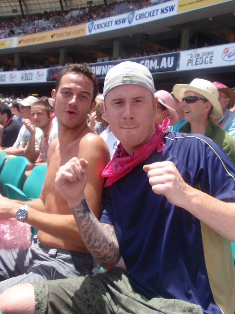 Two guy during the match in Australia. Winning The Ashes down under