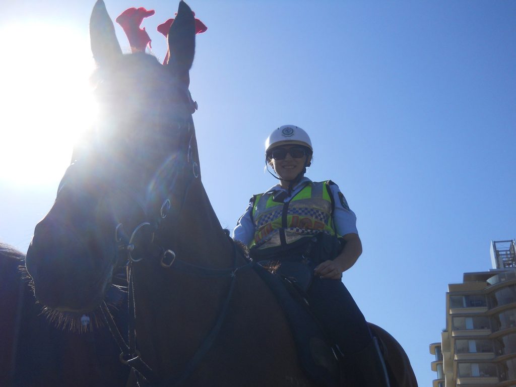 Mounted police spending Xmas on Bondi beach. Xmas & NYE in Bondi, Sydney