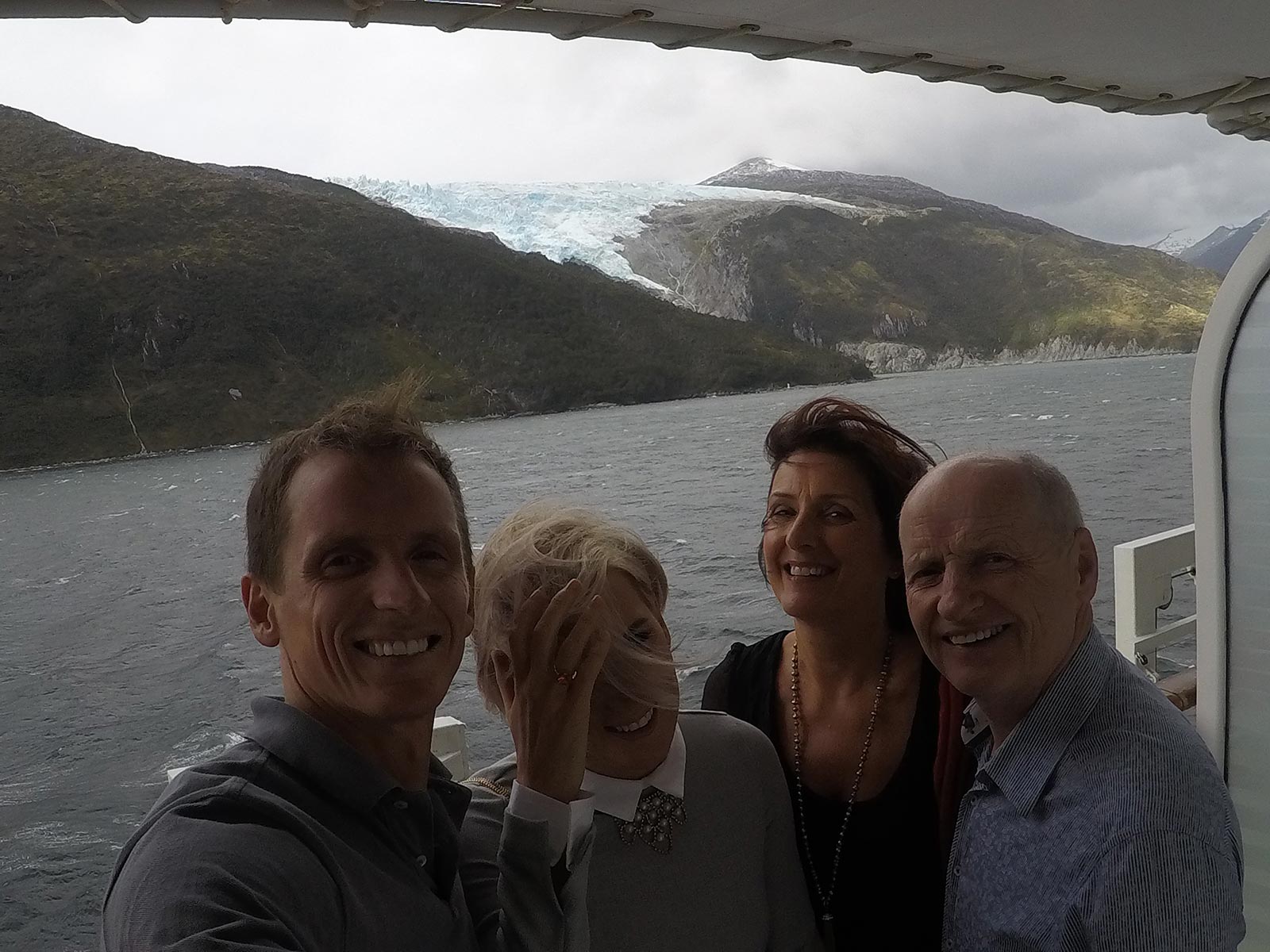 David Simpson and family viewing the glacier at the Strait of Magellan. Valparaiso & The Cruise to the end of the World pt3
