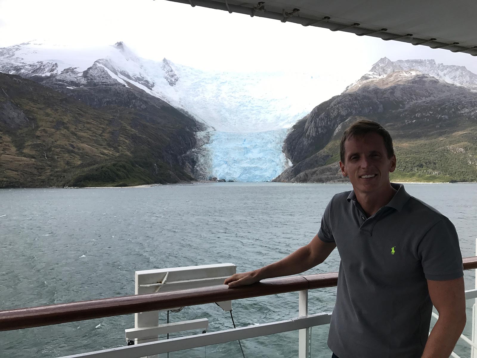David Simpson viewing the glacier at the Strait of Magellan. Valparaiso & The Cruise to the end of the World pt3