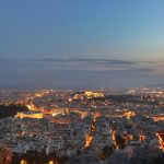 David Simpson on top of Mount Lycabettus at night in Athens, Greece. Athens has me